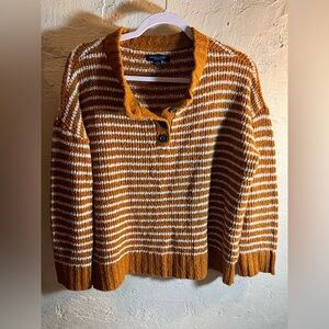 American Eagle Outfitters Mustard and White Knit Sweater S cabincore Gorpcore